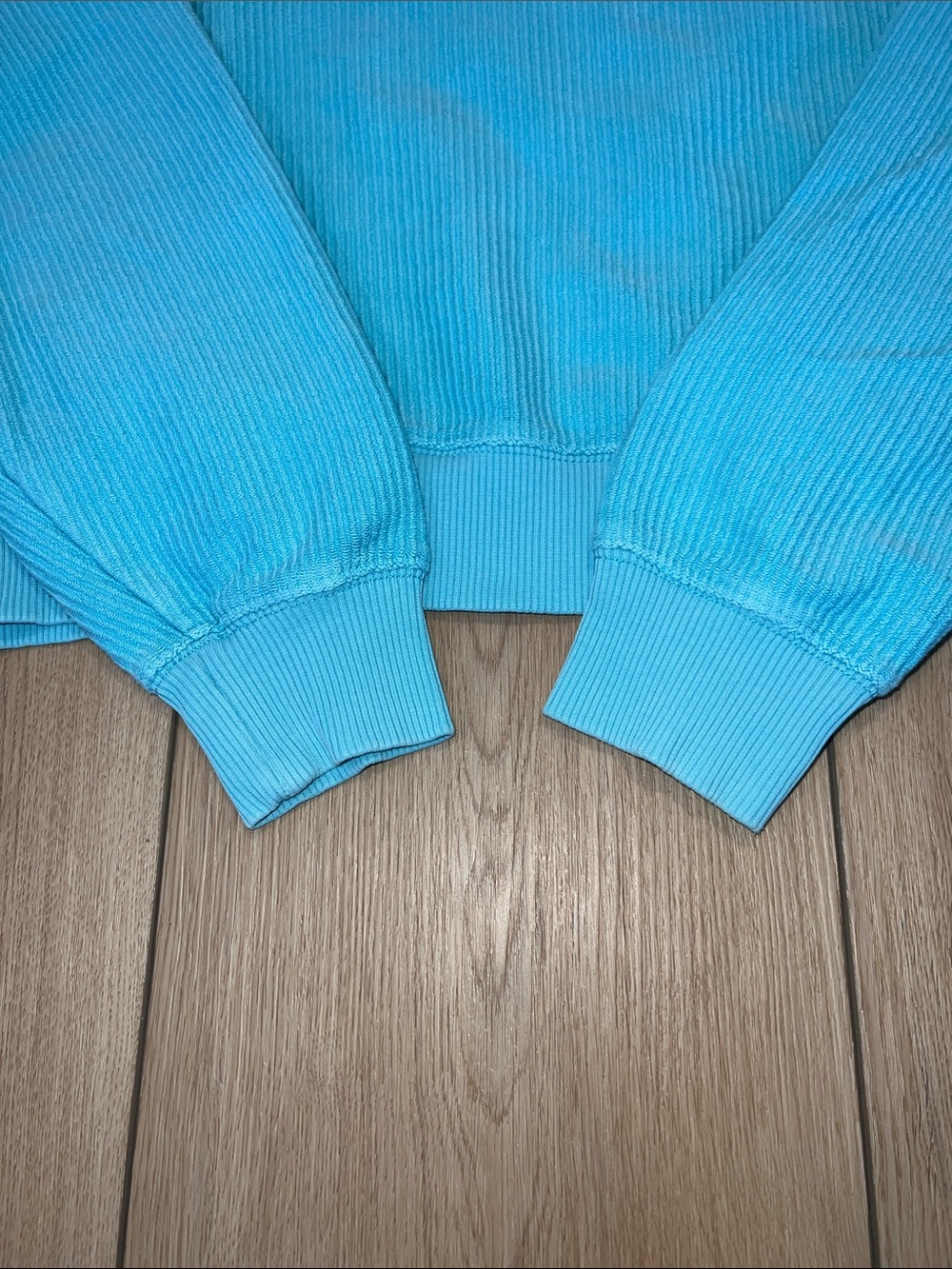 aerie Bright Turquoise Cropped Ribbed Oversized Crewneck Sweater - Picture 5 of 10